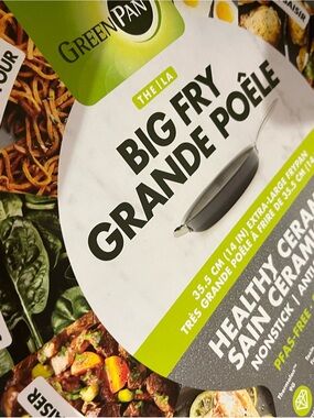 GreenPan White and Lime Green Big Fry Ceramic Skillet Packaging